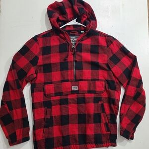 Mens Sz Small - Levis Jacket Plaid 1/4 Zip Pullover Hoodie Anorak Coat